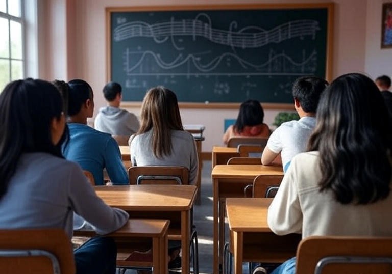 graphs and musical staff lines intertwined